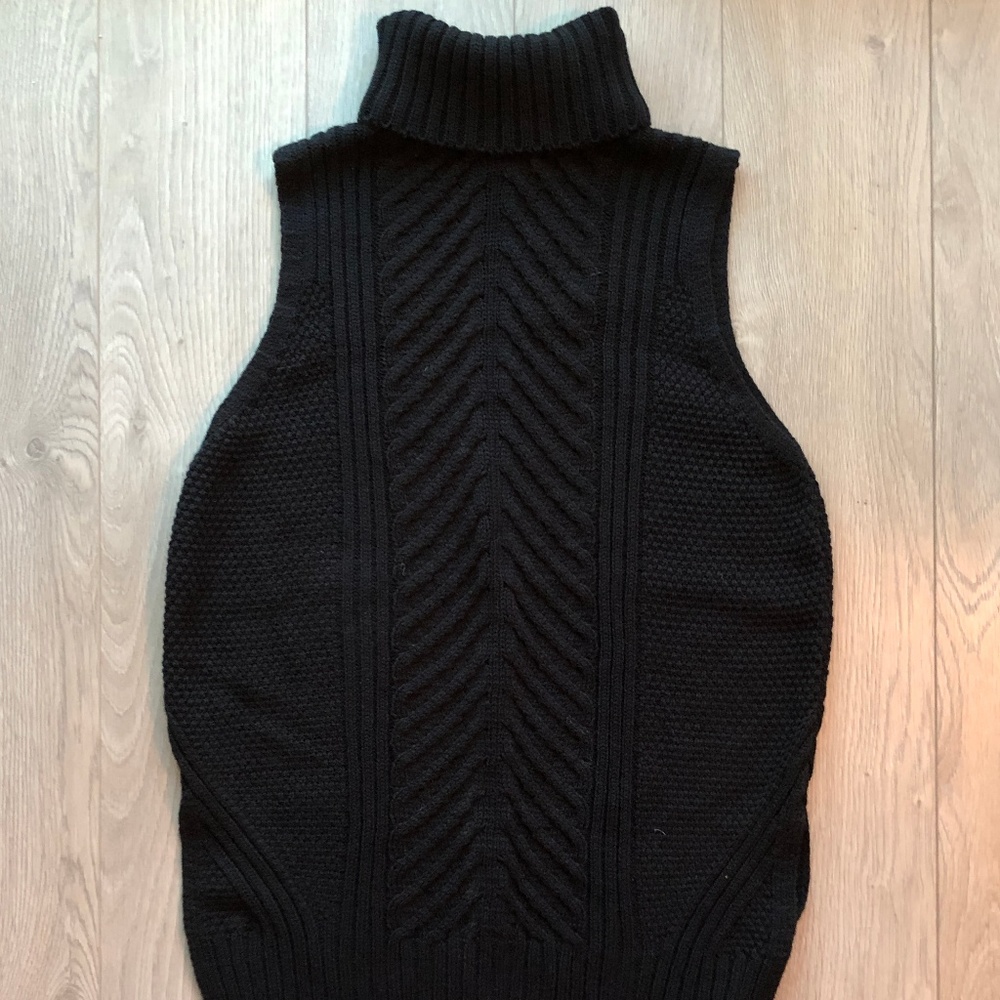 Topshop Black Cable Knit Tank Turtleneck Sweater